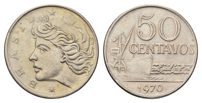 Бразилия 50 сентаво 1970 KM 580a медно-никель aUNC 4698-755
