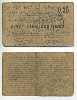 ФРАНЦИЯ 25 САНТИМОВ 1916 РЕГИОНАЛЬНЫЙ БОН ГОРОД КАРВЕН бумага 7552-32-1-2