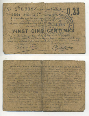 ФРАНЦИЯ 25 САНТИМОВ 1916 РЕГИОНАЛЬНЫЙ БОН ГОРОД КАРВЕН бумага 7552-32-1-2