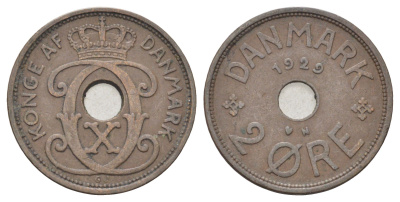 Дания 2 эре 1929 N, Кристиан X (1912-1947) KM 827 бронза 4701-744