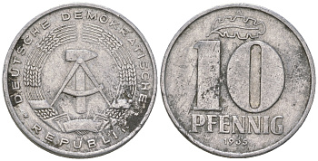 ГДР 10 пфеннигов 1965 А алюминий 3459-524
