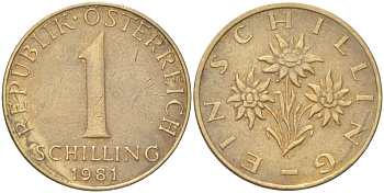 Австрия 1 шиллинг 1981 KM 2886 алюминиевая бронза 4142-1121