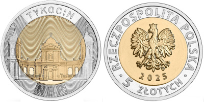 Польша 5 злотых 2025 костел святой троицы в Тыкоцин KM NEW биметалл  UNC  M68-13