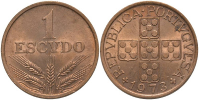 Португалия 1 эскудо 1973 KM 597 бронза 181-353