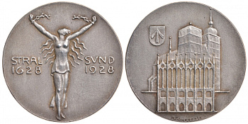 Померания медаль 1928 300 лет обороне Валленштайна, диаметр 36 мм, вес 18,8 г, тираж 50 экземпляров!! Hasselmann 257 серебро UNC 00-815-05