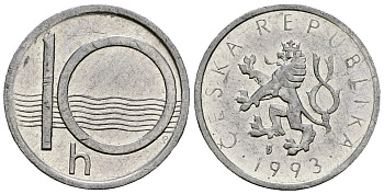 Чехия 10 геллеров 1993 KM 6 алюминий 4173-946
