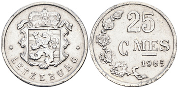 Люксембург 25 сантимов 1965  KM 45а.1 алюминий    4596-127