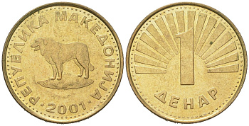 Македония 1 денар 2001 KM 2 медь цинк никель aUNC 186-525