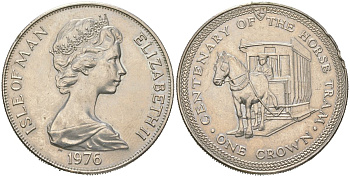 Остров Мэн 1 крона 1976 100 лет Конной железной дороге KM 38 медно-никель BU 00-1067-3-24