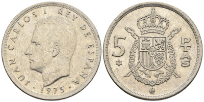 Испания 5 песет 1975 (79) Хуан Карлос I (1975-2014) KM 807 медно-никель 85-734
