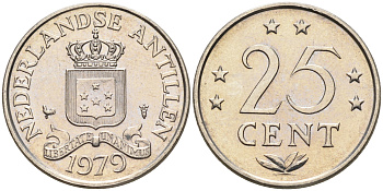 Нидерландские Антилы 25 центов 1979 Юлиана (1948-1980) KM 11 никель 4169-411