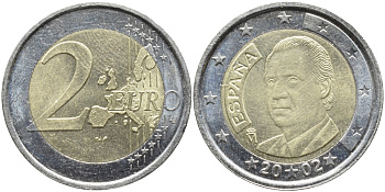 ИСПАНИЯ 2 ЕВРО 2002 KM 1047 биметалл 4384-1215