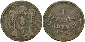 Аугсбург 1 пфенниг 1786 KM 189 медь 99-837