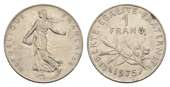 Франция 1 франк 1975 сеятель KM 925.1, Le Franc 226.20 никель 4631-534
