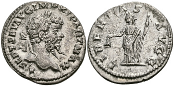 Римская Империя денарий 193 - 211 Септимий Север LIBERTAS AVGG Либертата, персонификация Свободы Рим Good Very fine RIC 133 серебро 1073-4-8-1