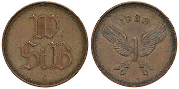 Австрия, Вена жетон 1938 трамвайный 4119-1143