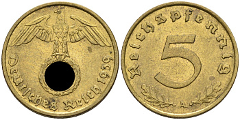 Германия 5 рейхспфеннигов 1939 A KM 91, J.363 алюминиевая бронза 4585-656