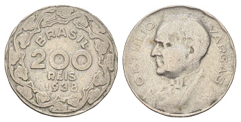 Бразилия 200 реалов (рейсов) 1938 KM 545 медно-никель 4668-1049