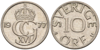 Швеция 10 эре 1977 Карл XVI Густав (1973- ) KM 850 медно-никель 4585-417