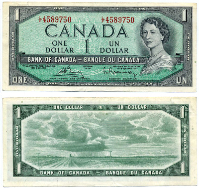 Канада 1 доллар 1954 Елизавета II (1952- ), Bouey-Rasminsky Pick 75 c бумага 2197-1-1-2