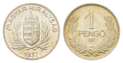 Венгрия 1 пенге 1937 KM 510 серебро UNC 1524-1322