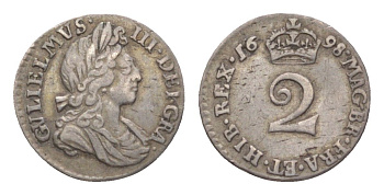 Англия 2 пенса 1698 Maundy, Вильгельм III (1689-1702) KM 500.1, Spink 3551 серебро 00-801-07