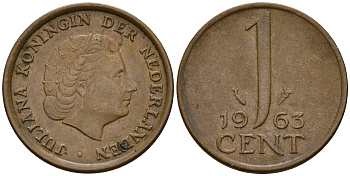 Нидерланды 1 цент 1963 Юлиана (1949-1980) KM 180 бронза    4598-229
