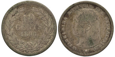 Нидерланды 10 центов 1896 Вильгельмина I (1890-1948) KM 116 серебро 443-222