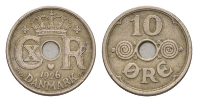Дания 10 эре 1926 HCN, Кристиан X (1912-1947) KM 822 медно-никель 4658-268