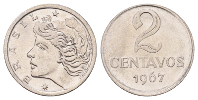 Бразилия 2 сентаво 1967 год-тип KM 576.1 нержавеющая сталь UNC 4668-1112