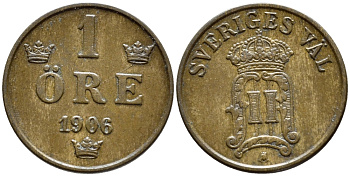 Швеция 1 эре 1906 Оскар II (1872-1907) король Швеции KM 768 бронза 4396-245