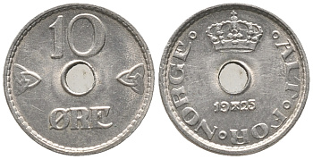 НОРВЕГИЯ 10 ЭРЕ 1925 ХОКОН VII (1905-1957) KM 383 медно-никель 100-1167