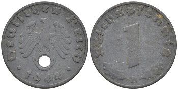 Германия 1 рейхспфенниг 1944 В KM 97, J. 369 цинк 4181-521