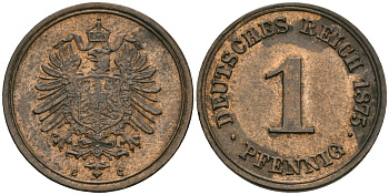 Германия 1 пфенниг 1875 C, Вильгельм I (1871-1888) KM 1, J. 1 медь 4608-546