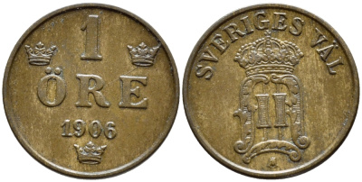 Швеция 1 эре 1906 Оскар II (1872-1907) король Швеции KM 768 бронза 4396-245