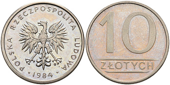 Польша 10 злотых 1984 MW, Народная Республика KM 152.1, Parchimowicz 243a медно-никель 4563-111