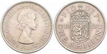 Великобритания 1 шиллинг 1953 Елизавета II (1952-2022), Шотландский герб KM 891, Spink 4140 медно-никель 68-136