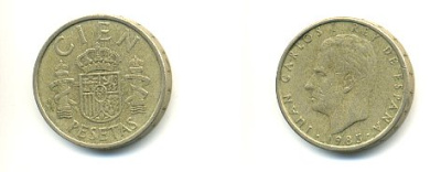 ИСПАНИЯ 100 ПЕСЕТ 1985 KM 826 алюминиевая бронза 54-2247