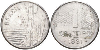 Бразилия 1 крузейро 1981 сахарный тростник KM 590 нержавеющая сталь 213-731