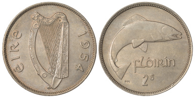 ИРЛАНДИЯ 1 ФЛОРИН 1954 ЛОСОСЬ KM 15a медно-никель 4389-824