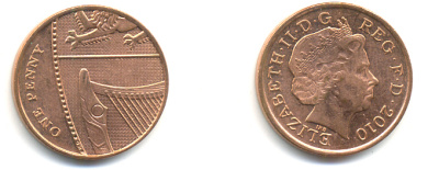 Великобритания 1 пенни 2010 Елизавета II (1952-2022) KM 1107, Spink B6 сталь плакированная медью 177-1226