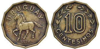 Уругвай 10 сентесимо 1976 KM 66 алюминиевая бронза 4164-714
