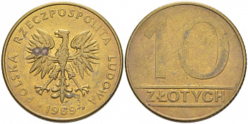 ПОЛЬША 10 ЗЛОТЫХ 1989 MW KM 152.2 латунь 213-836