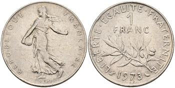 ФРАНЦИЯ 1 ФРАНК 1973 СЕЯТЕЛЬ KM 925.1, Le franc 226.18 никель 68-1213
