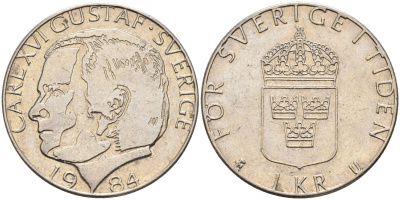 Швеция 1 крона 1984 Карл XVI Густав KM 852a медно-никель 181-841