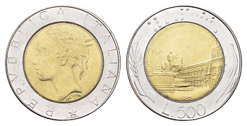 Италия 500 лир 1987 R, Квиринальский дворец в Риме KM 111 биметалл 4704-954