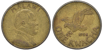 Малави 1 квача 1996 орел KM 28 сталь плакированная латунью 4162-331