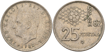 Испания 25 песет 1980 (81) Хуан Карлос I (1975 - 2014) KM 818 медно-никель 4149-1116
