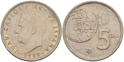 Испания 5 песет 1980 (80) Хуан Карлос I (1975 - 2014) KM 817 медно-никель 4155-746
