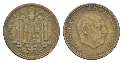 Испания 1 песета 1953 (58) Франсиско Франко (1939-1975) KM 775 алюминиевая бронза 4708-413
